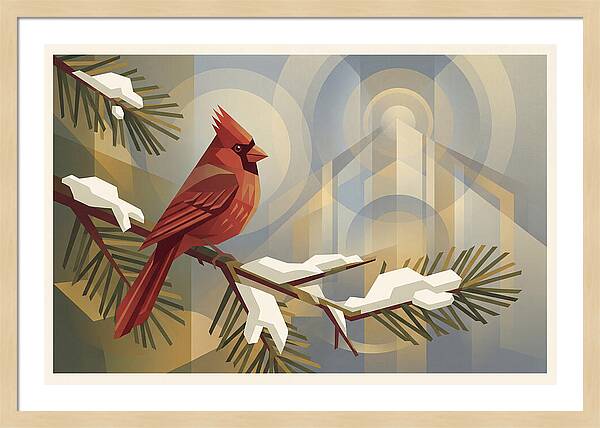 Cardinal On Snowy Pine Branch