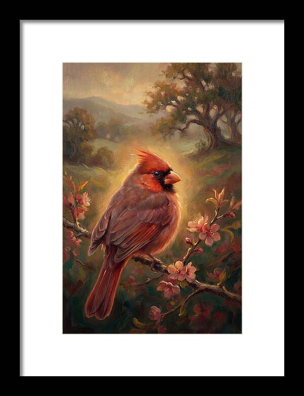 Cardinal Perched Among Blossoms