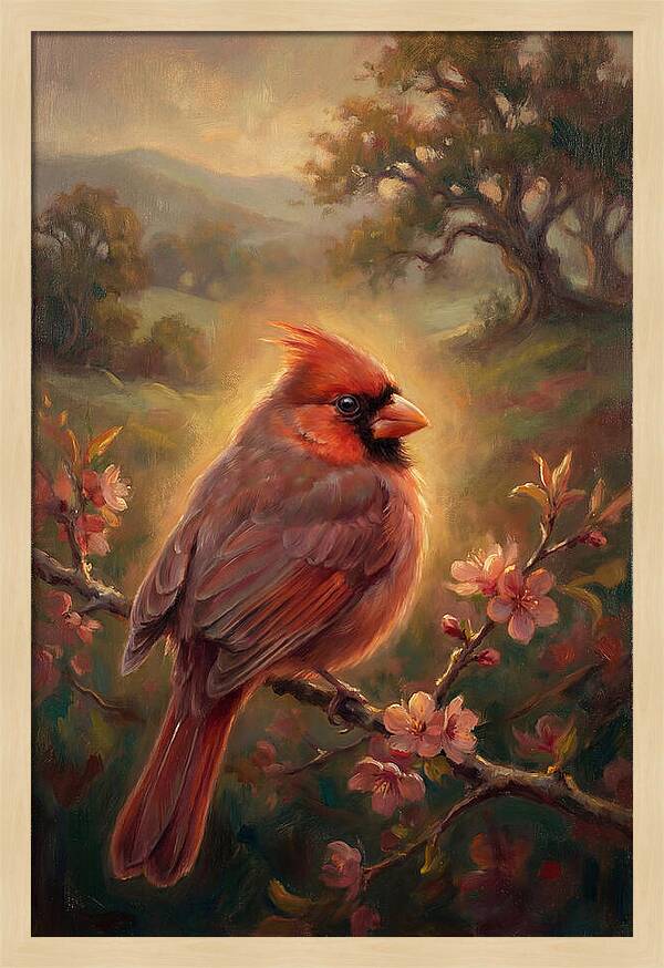 Cardinal Perched Among Blossoms