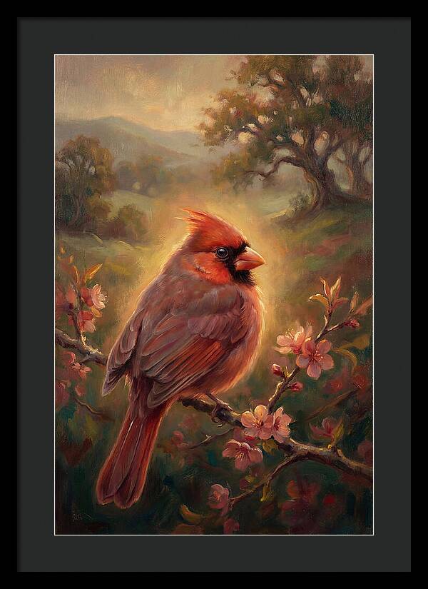 Cardinal Perched Among Blossoms