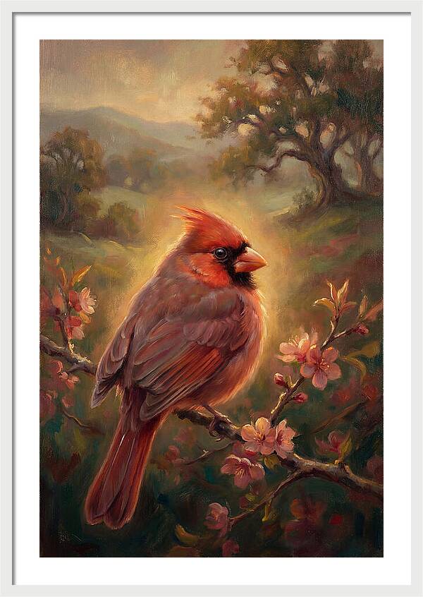 Cardinal Perched Among Blossoms
