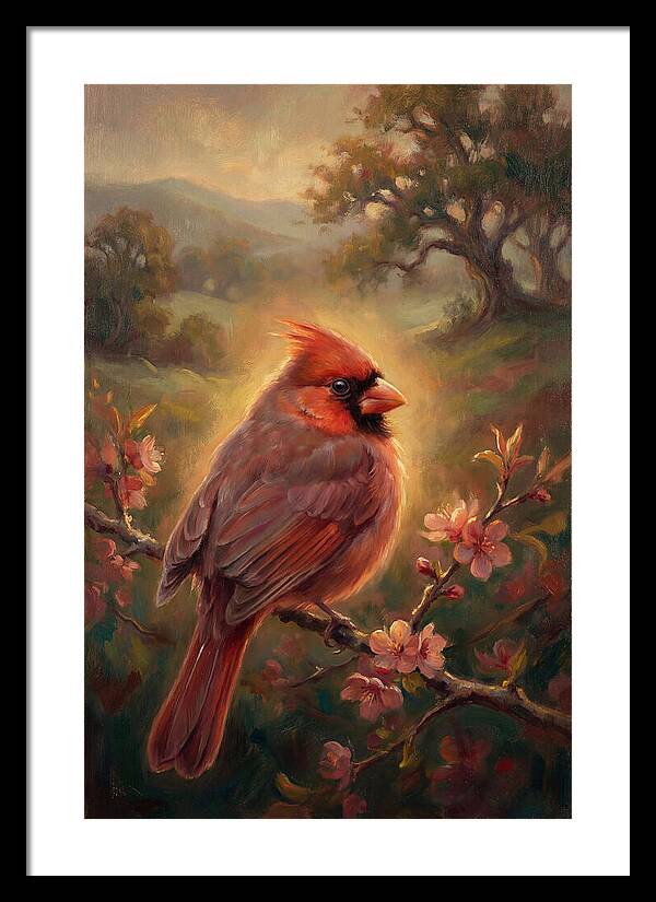 Cardinal Perched Among Blossoms
