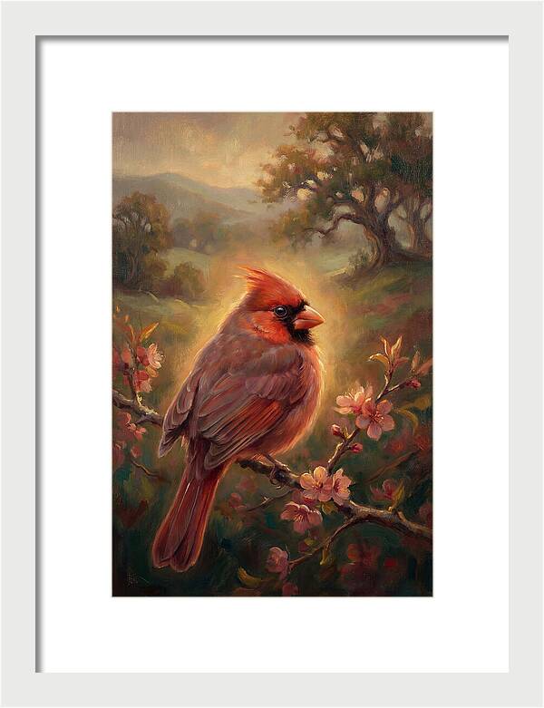 Cardinal Perched Among Blossoms