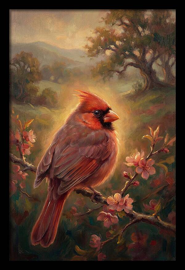 Cardinal Perched Among Blossoms