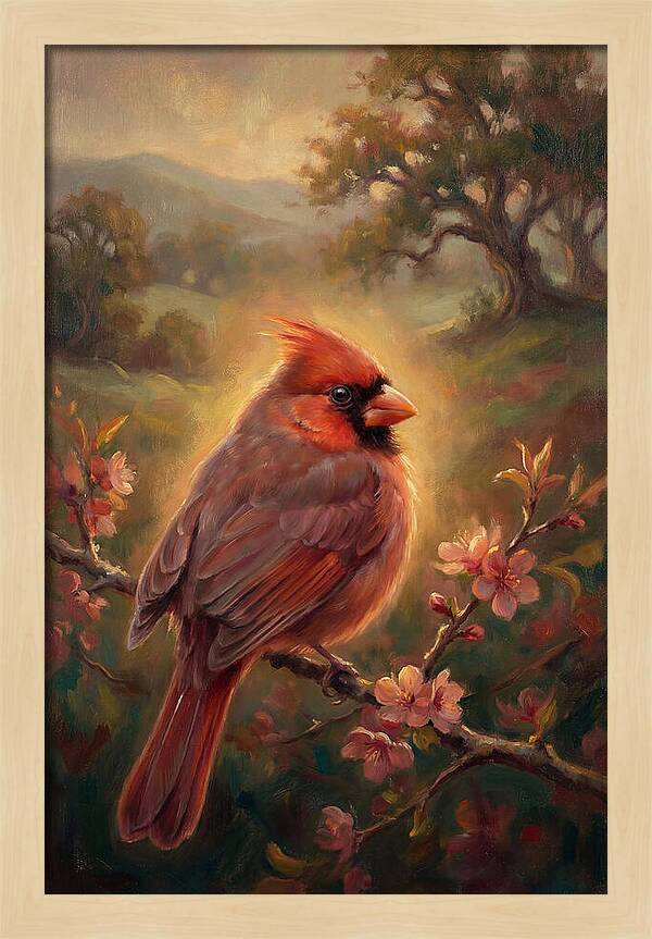 Cardinal Perched Among Blossoms