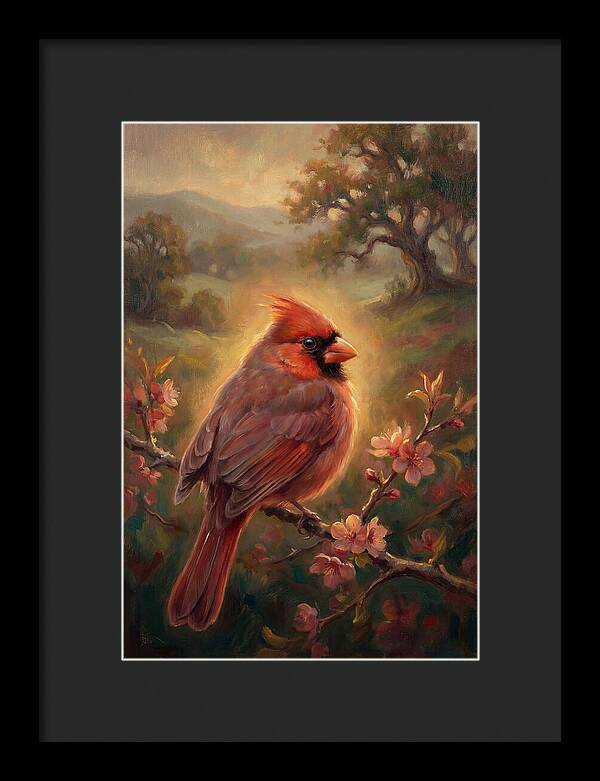 Cardinal Perched Among Blossoms