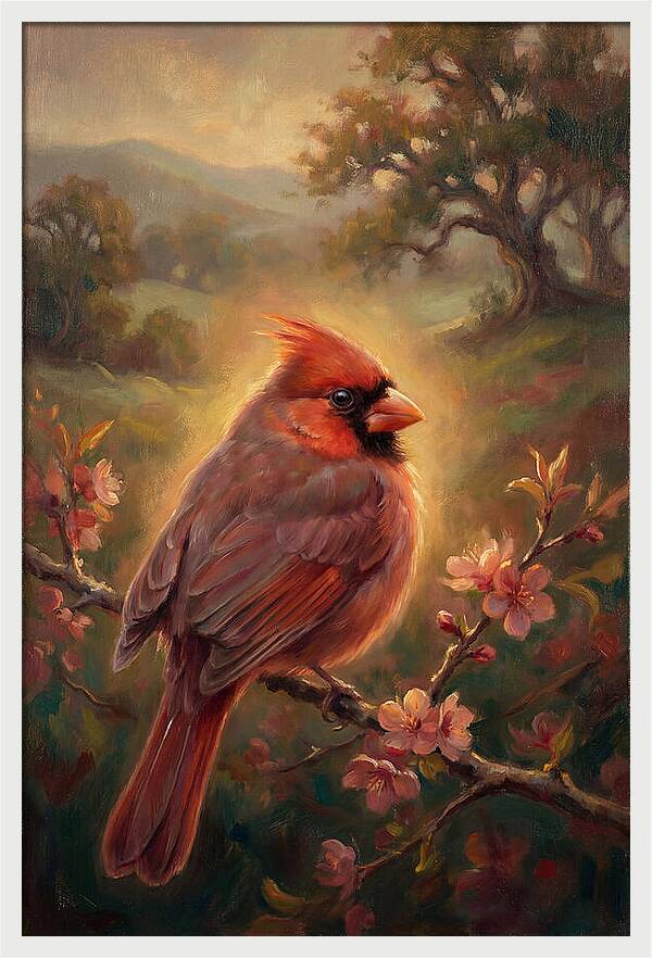 Cardinal Perched Among Blossoms