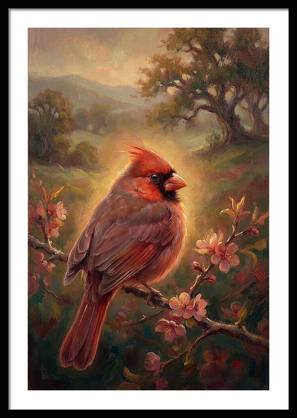 Cardinal Perched Among Blossoms