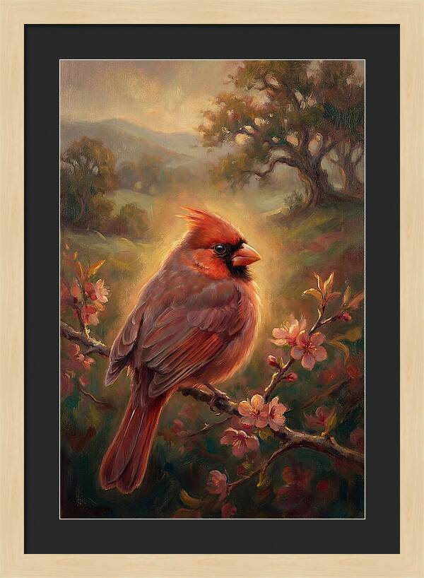 Cardinal Perched Among Blossoms