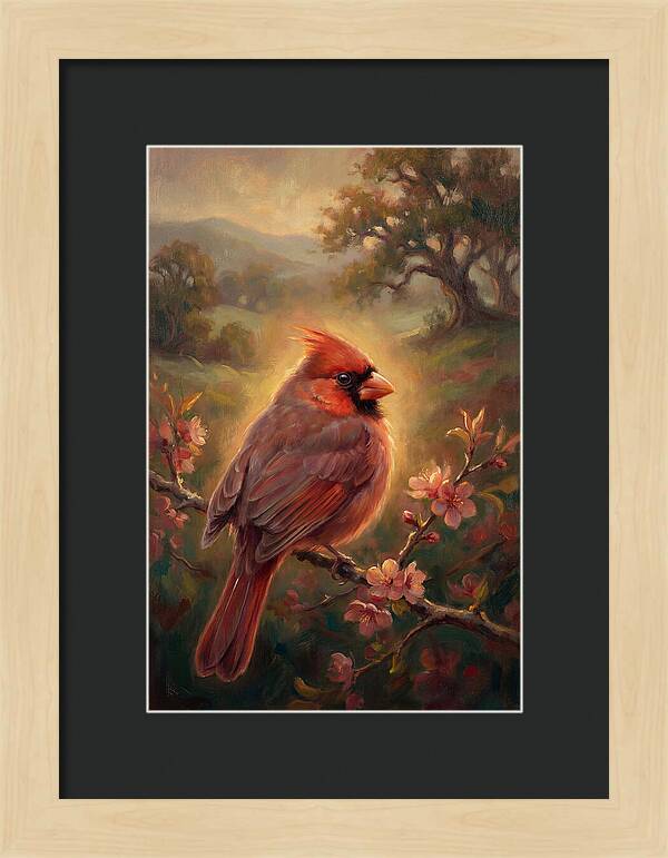 Cardinal Perched Among Blossoms