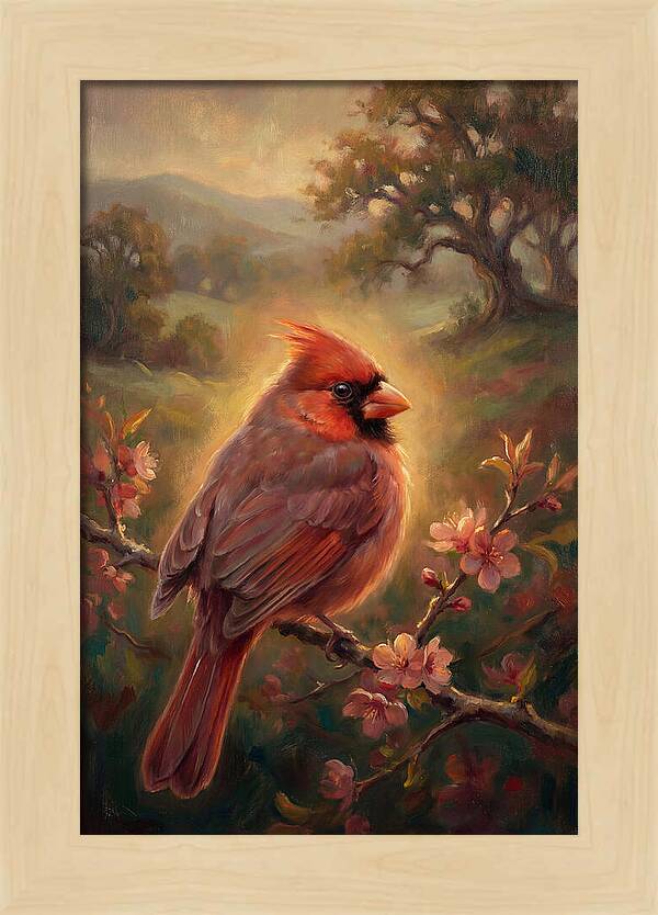 Cardinal Perched Among Blossoms