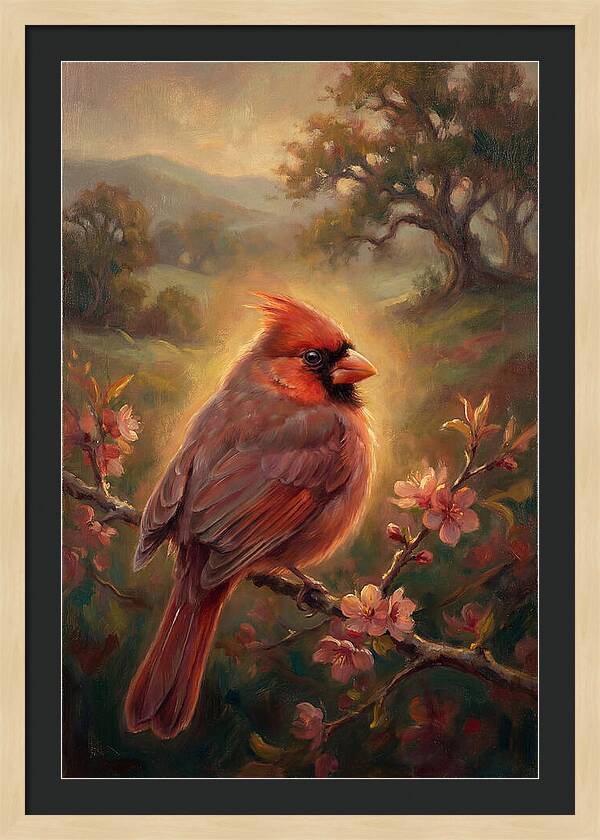 Cardinal Perched Among Blossoms