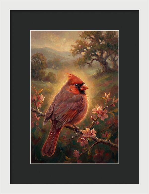 Cardinal Perched Among Blossoms