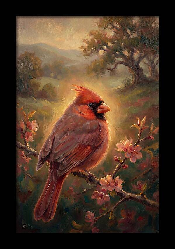 Cardinal Perched Among Blossoms