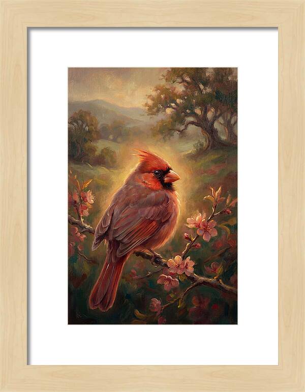 Cardinal Perched Among Blossoms