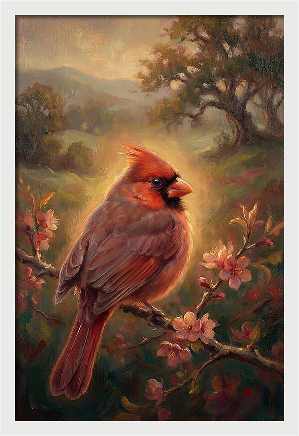 Cardinal Perched Among Blossoms