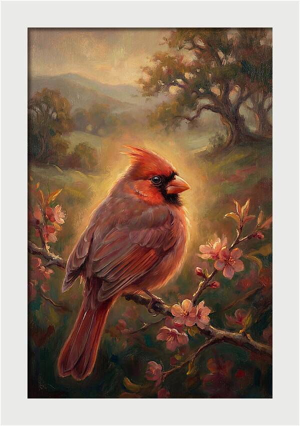 Cardinal Perched Among Blossoms