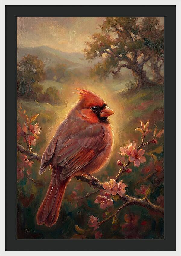 Cardinal Perched Among Blossoms