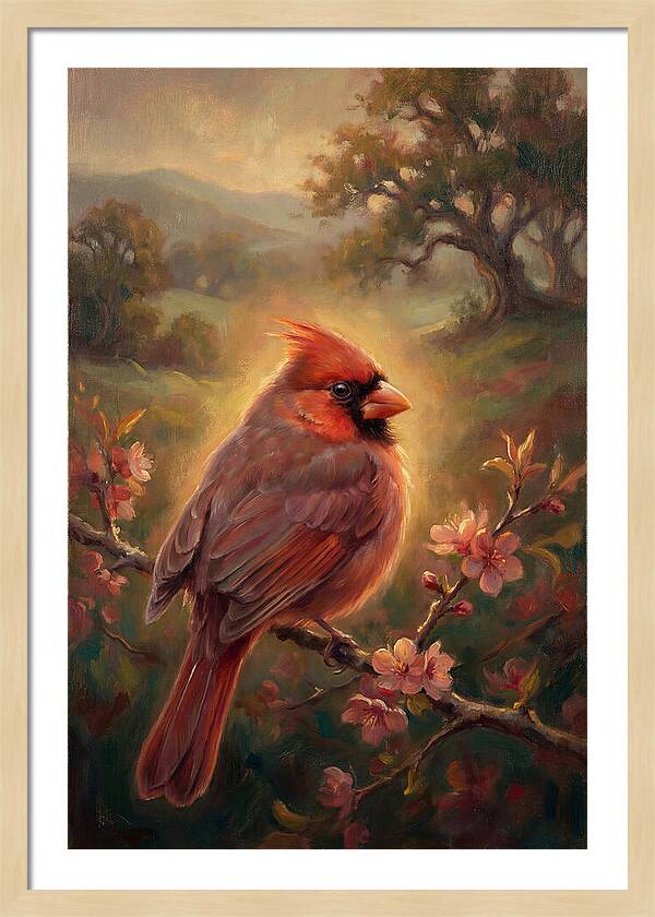 Cardinal Perched Among Blossoms