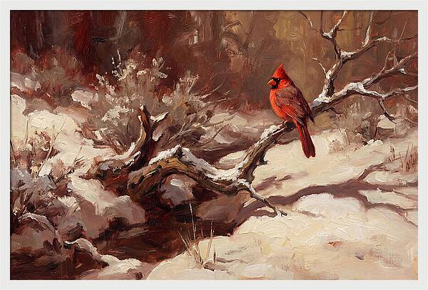 Cardinal Perched In Winter Wonderland