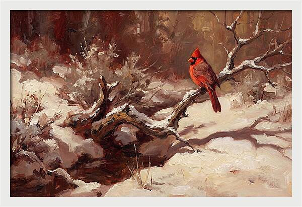 Cardinal Perched In Winter Wonderland