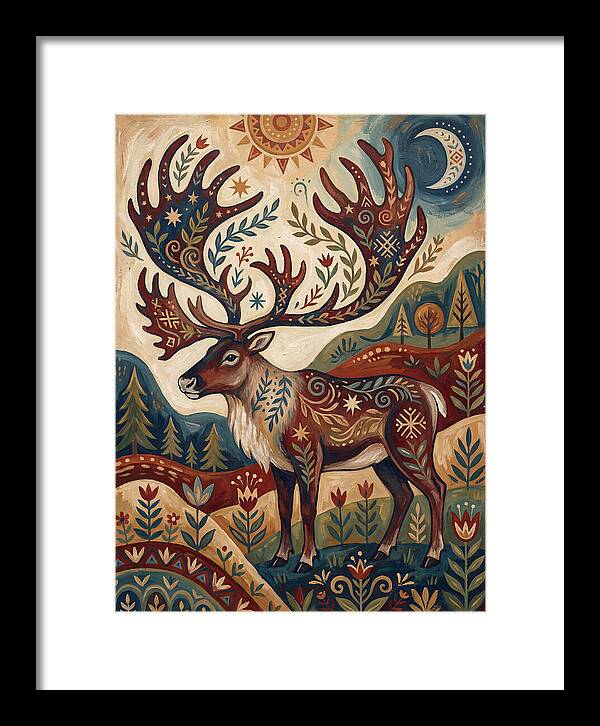 Caribou In Folk Art Style