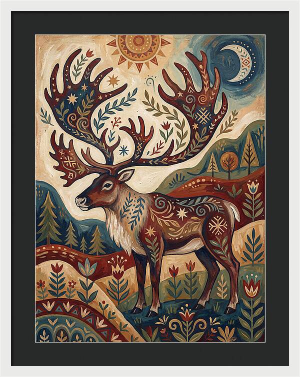 Caribou In Folk Art Style