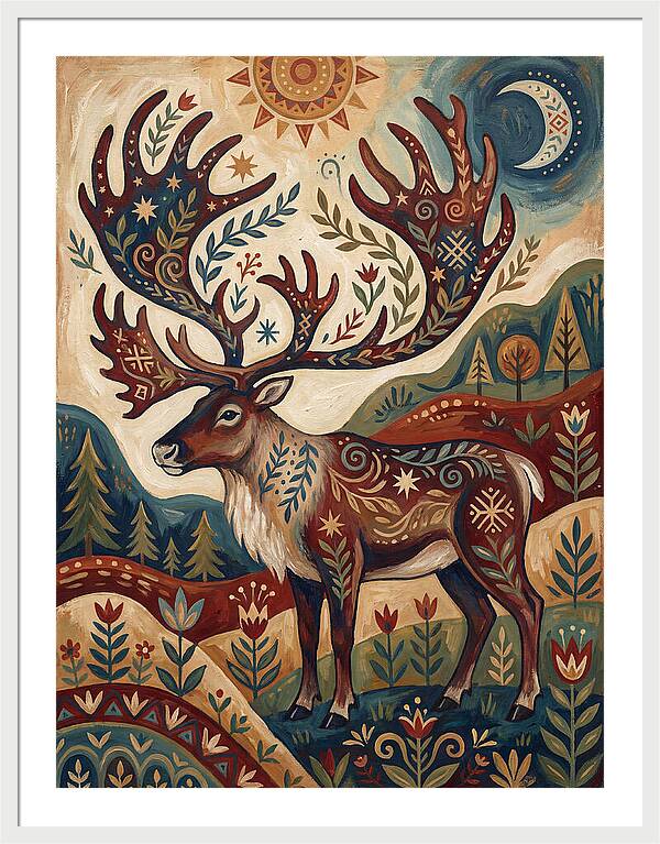 Caribou In Folk Art Style