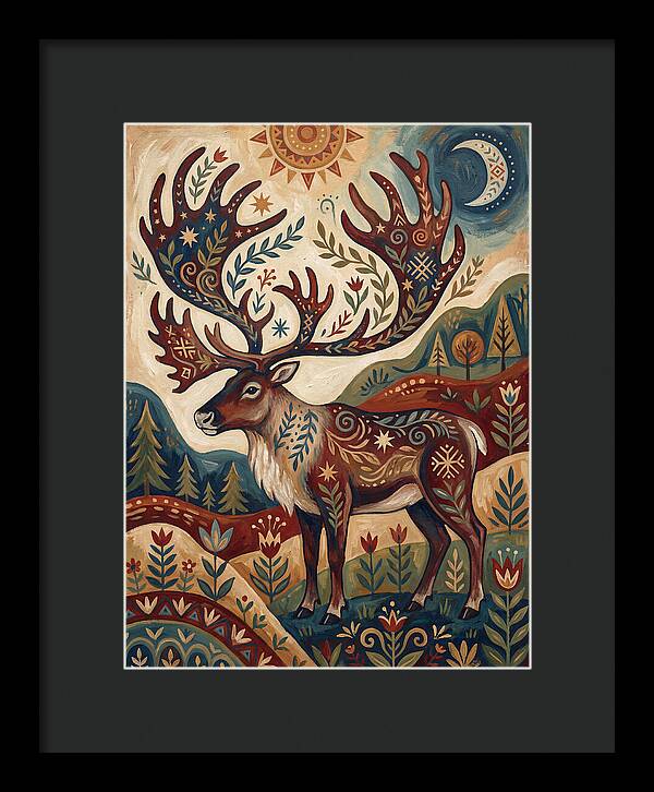 Caribou In Folk Art Style