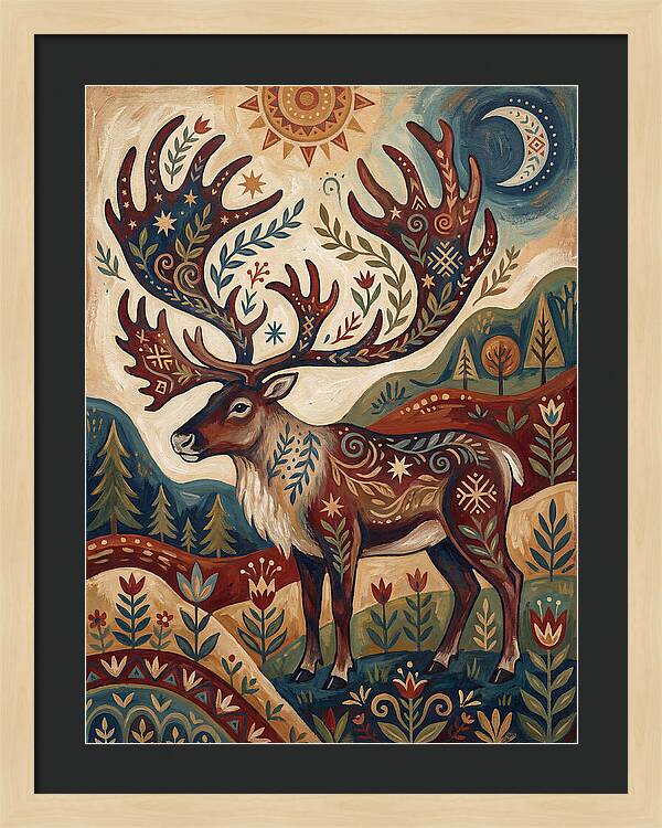 Caribou In Folk Art Style