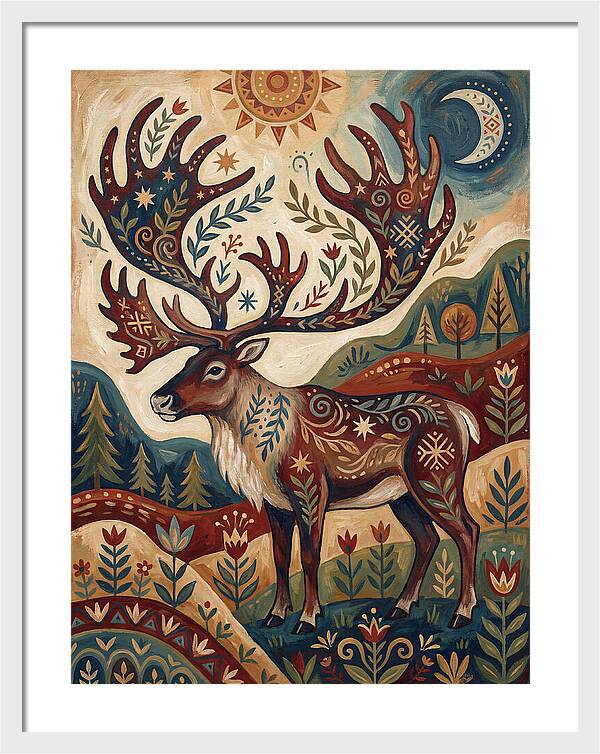 Caribou In Folk Art Style