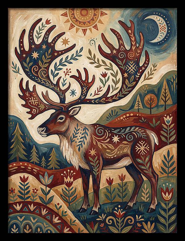 Caribou In Folk Art Style
