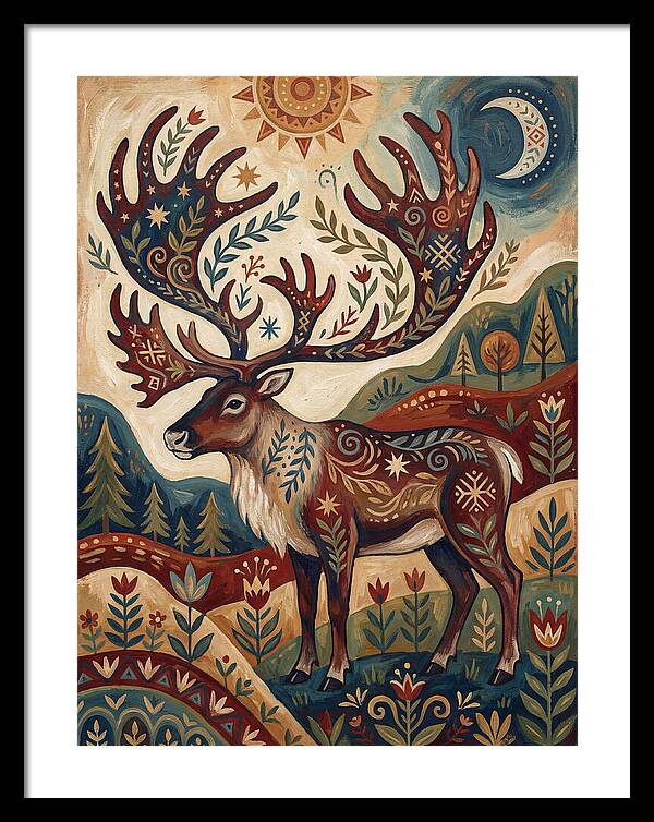 Caribou In Folk Art Style