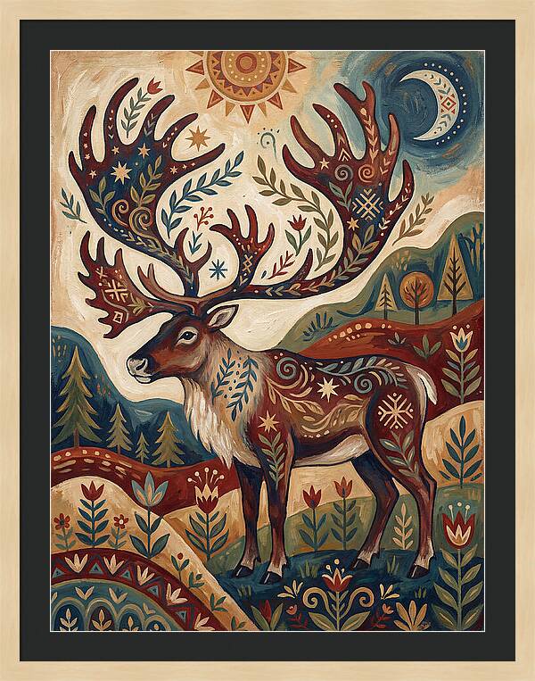 Caribou In Folk Art Style