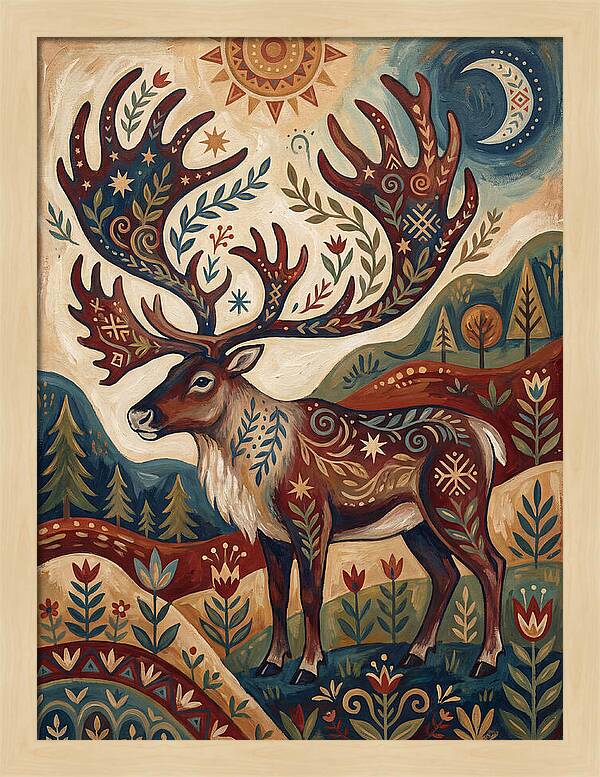 Caribou In Folk Art Style
