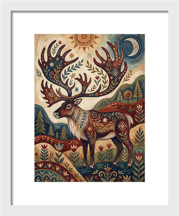 Caribou In Folk Art Style