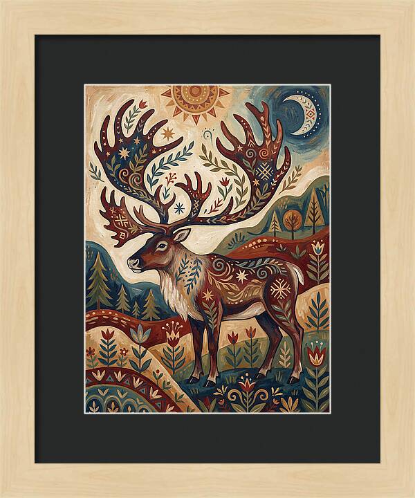 Caribou In Folk Art Style