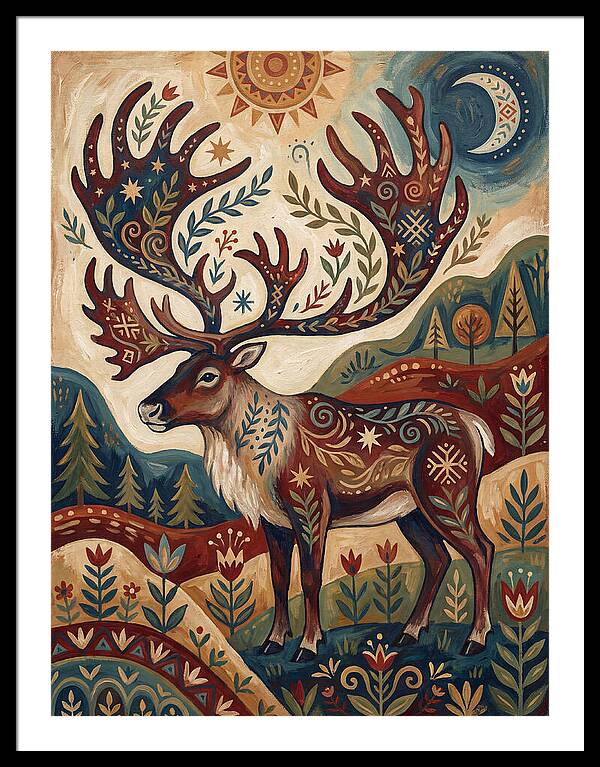 Caribou In Folk Art Style