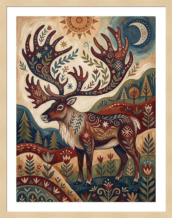 Caribou In Folk Art Style