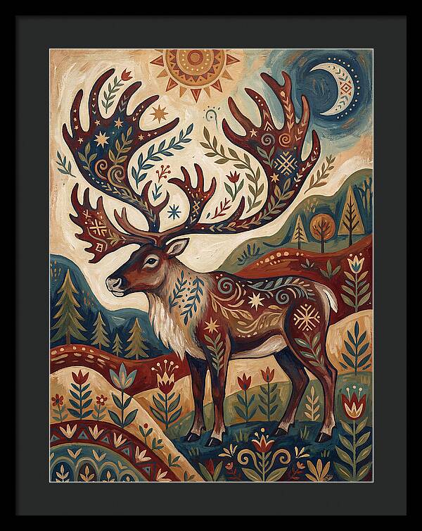 Caribou In Folk Art Style