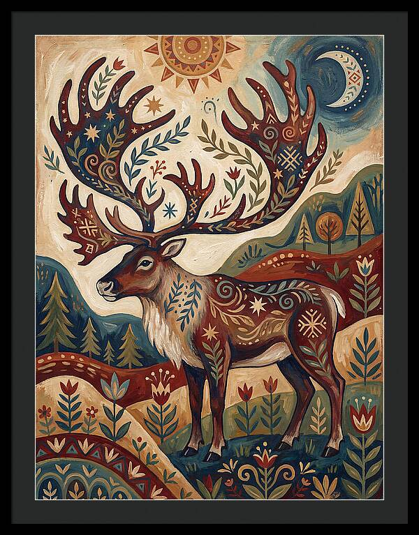 Caribou In Folk Art Style
