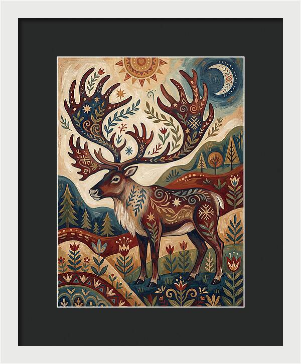 Caribou In Folk Art Style