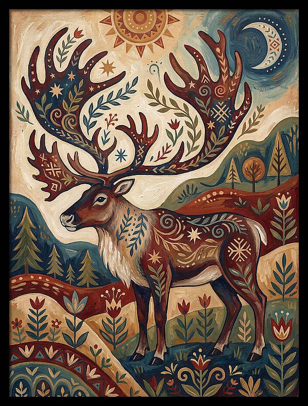 Caribou In Folk Art Style