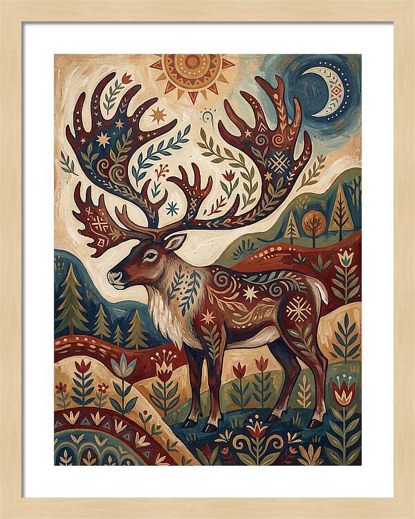 Caribou In Folk Art Style