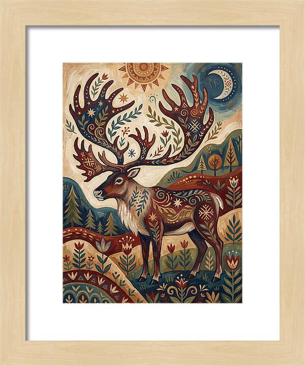 Caribou In Folk Art Style