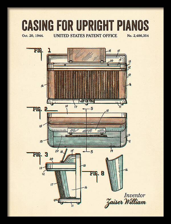 Casing For Upright Pianos Retro Patent Us2486354a