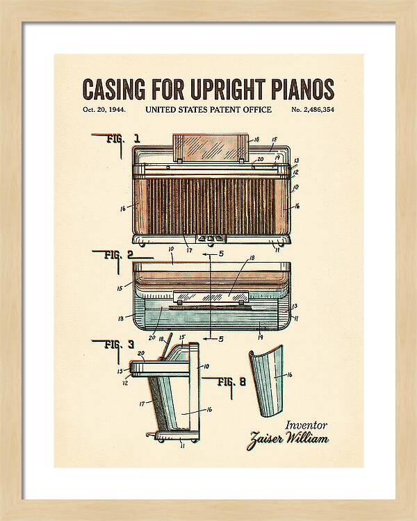 Casing For Upright Pianos Retro Patent Us2486354a