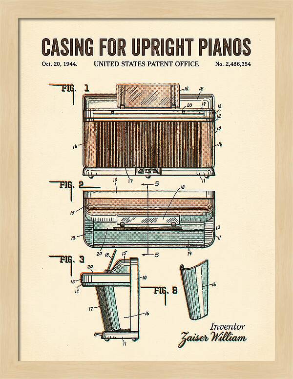 Casing For Upright Pianos Retro Patent Us2486354a