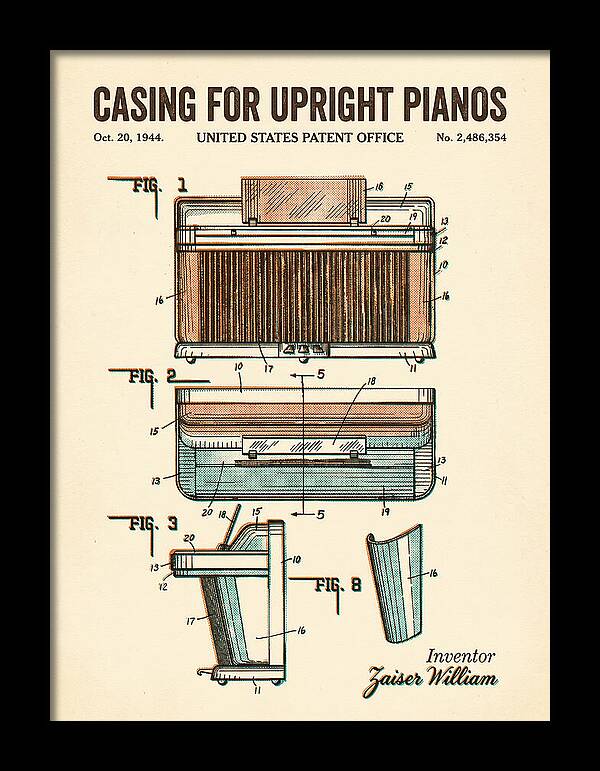 Casing For Upright Pianos Retro Patent Us2486354a
