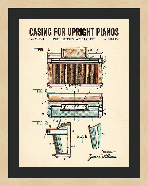 Casing For Upright Pianos Retro Patent Us2486354a